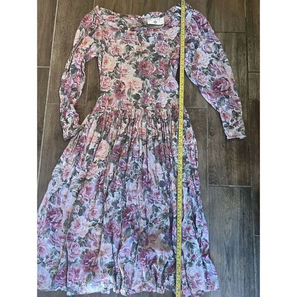 Eileen West Dress Size 8 Multi Floral Midi Button Back Prairiecore Pockets Vtg - Picture 7 of 12